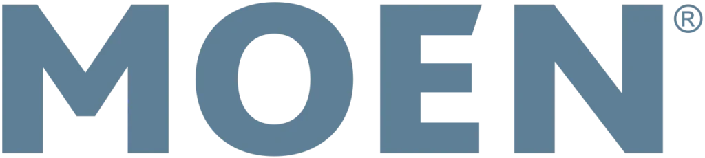 The Moen logo appears in large, bold blue capital letters on a white background, representing quality for Magic Electric’s team.