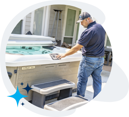 Technician looking at hot tub